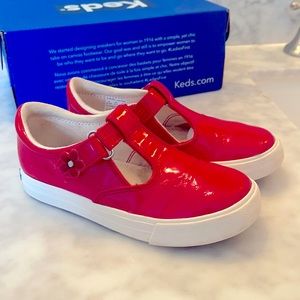Red T-strap Patent Leather Girls Sneakers